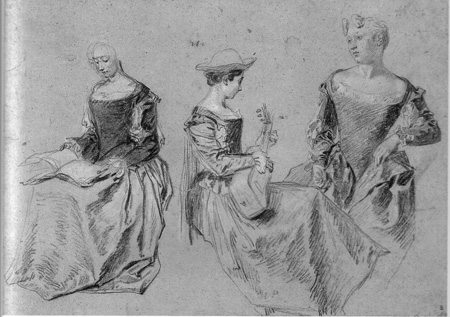 Watteau Three Studies of a seated woman